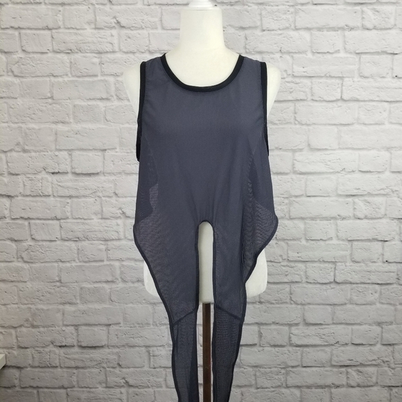 Fabletics sheer dark gray wrap around sleeveless open back scoop neck top Sz XL - Picture 8 of 11